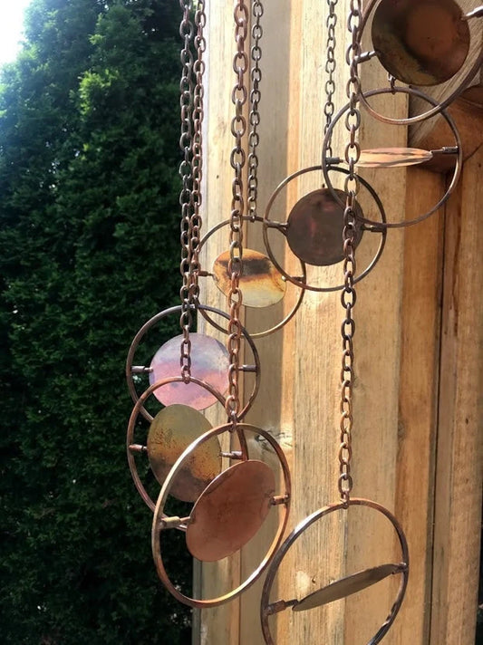 Double Earth Spiral - Hanging Yard Art - Copper Color Metal Wind SPINNER - Garden Gift